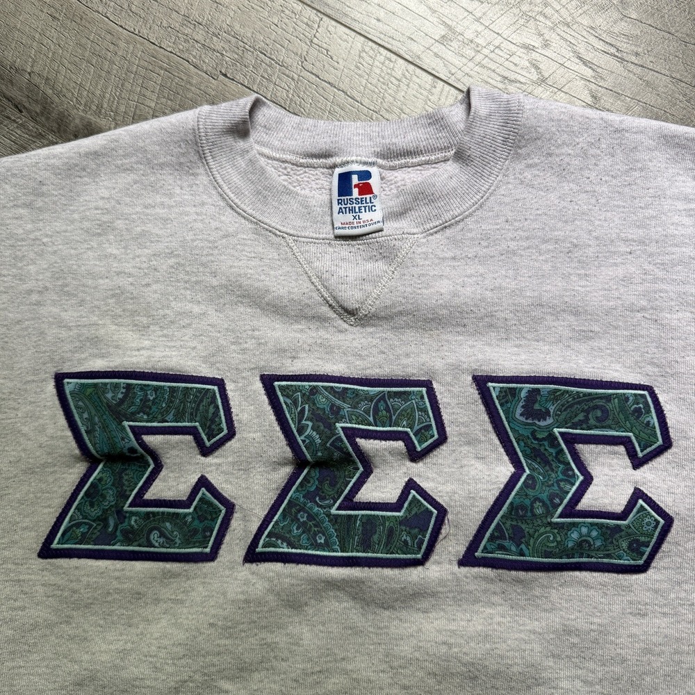 Vintage 90's Russell Athletic Crewneck Sweatshirt XL Gray Fraternity Made In USA